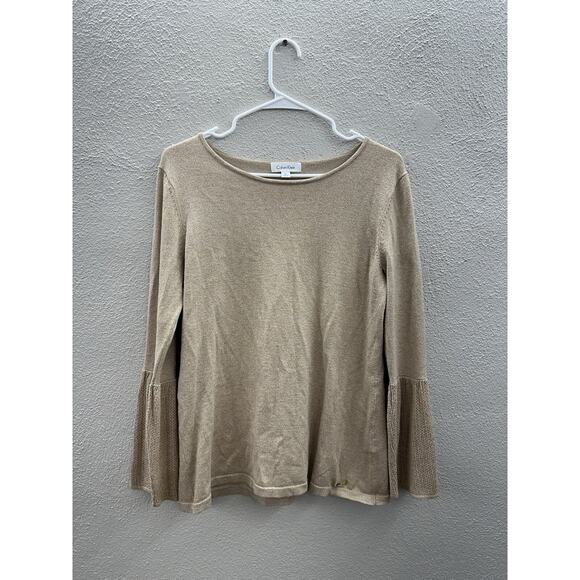 Calvin Klein Womens Top Size Medium Brown Long Bell Sleeve Knit - Picture 1 of 11